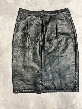 Classic Black Leather Pencil Skirt with Stitched Panel Detail